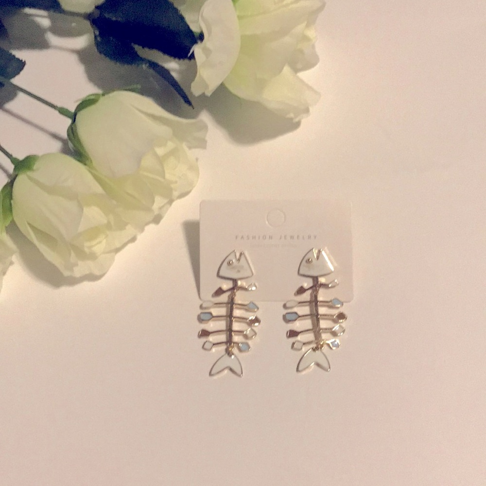 Fish Bone Dangle Earrings Multicolor